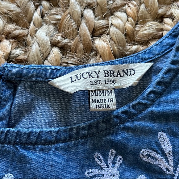 Lucky Brand Chambray Dress Denim Blue Embroidered Little Girls Medium - Picture 5 of 14